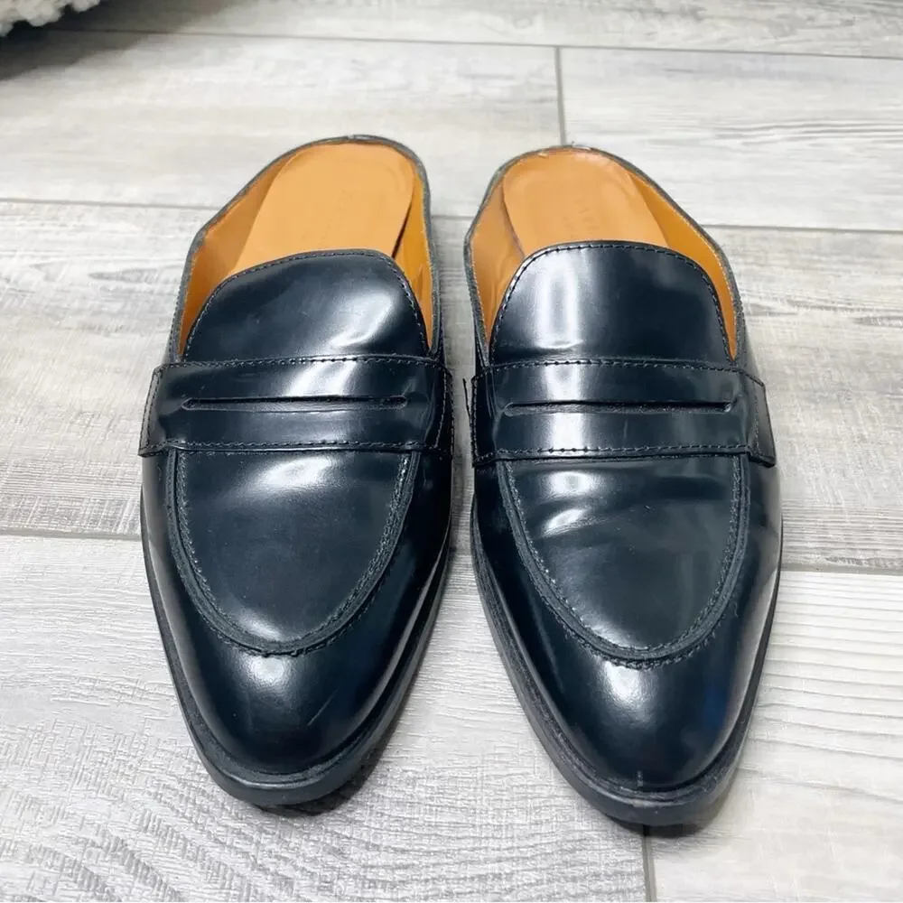 Everlane Black Leather Backless Loafers Mules - Picture 4 of 8